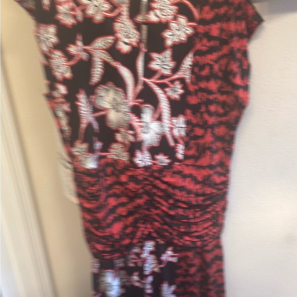 IMAN Black Floral Midi Dress with Red Accents